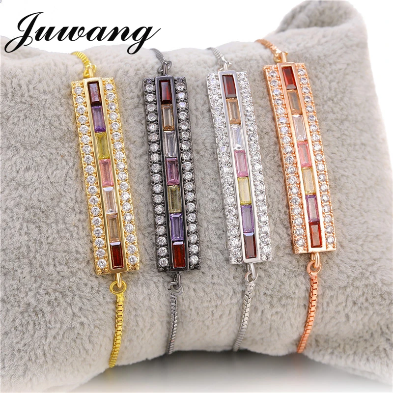 

JUWANG Multi Cubic Zirconia Tennis Bracelet & Bangle For Women Copper Adjustable Chain Charm Bracelet Femme Jewelry Pulseras