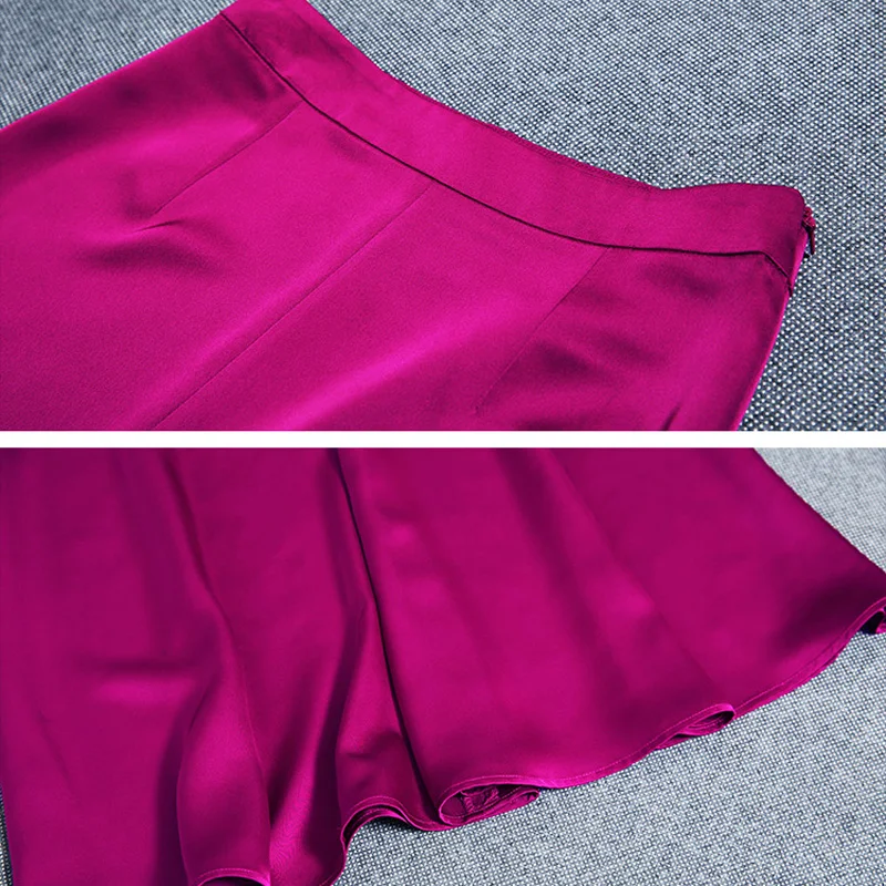 

2020 Summer Acetate Silk Satin Big Swing Fishtail Skirts Women Female Ankle Long Elegant Banquet Jupe Mujer Purple Pleated Saia