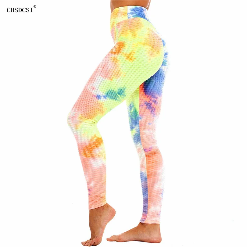 

CHSDCSI Sport Legging Women Fitness Running Gym Slim Yuga Pants High Waist Push Up Stretch Workout New Tie-Dye Printed Tights