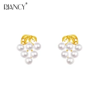 fashion natural freshwater white small pearl stud earrings grape shape multi beads jewelry for women elegant party wedding