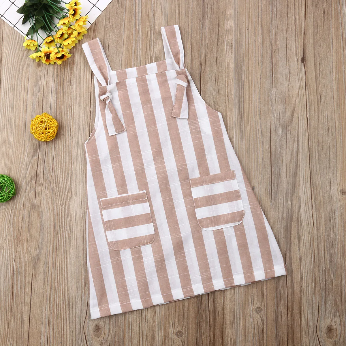 Baby Girls Dress Sleeveless Striped Casual Party Dresses Cotton Pockets Off Shoulder Breathable Soft Summer 1-5T | Детская одежда и