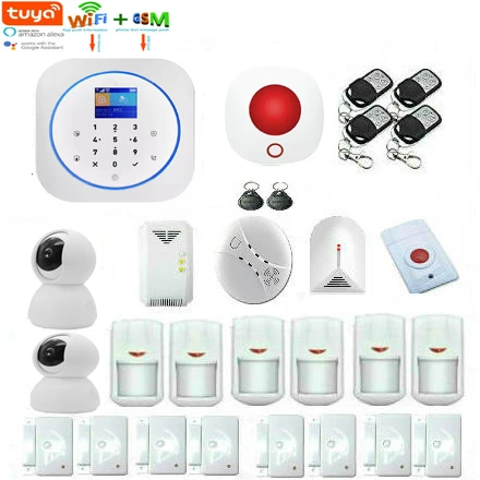 SmartYIBA WIFI GSM SMS Home Security Alarm System Tuya APP Remote Control DIY Kit with 433Mhz Sensor Wireless Siren Two Cameras |