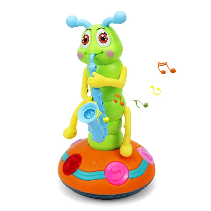 Детский Электрический танцующий саксофон гусеница со светодиодным фонариком музыкальные игрушки для детей вращающиеся детские игрушки дл...