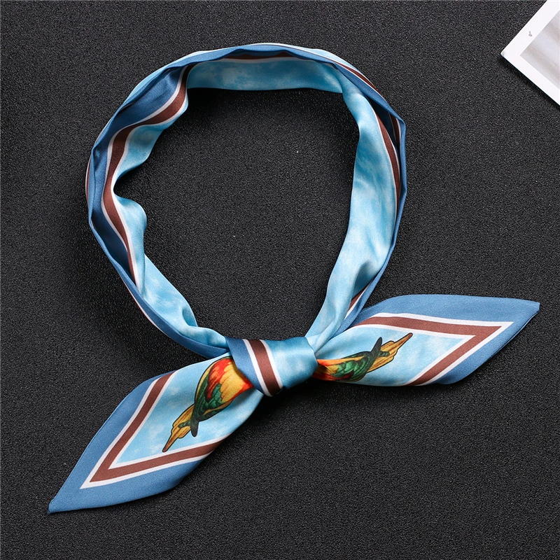 

women silk feeling neck scarf print bird skinny scarfs for ladies neckerchief sharp scarves headwear female bag tie
