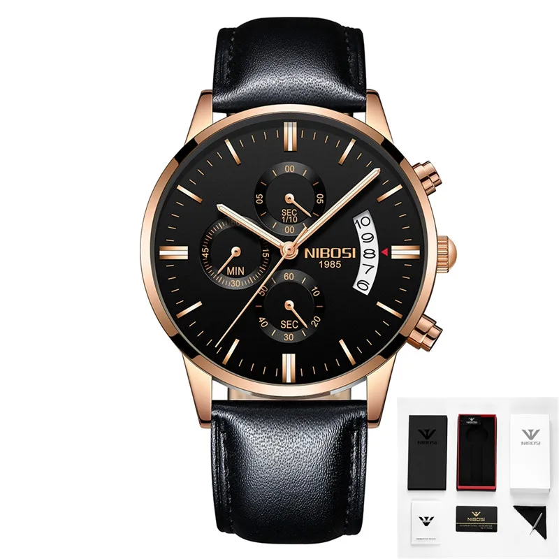 12 with box NIBOSI часы Relogio Masculino люксовый бренд Мужские Хронограф деловые Часы мужские стальные кожаные водонепроницаемые кварцевые наручные часы - Цвет: 12 with box