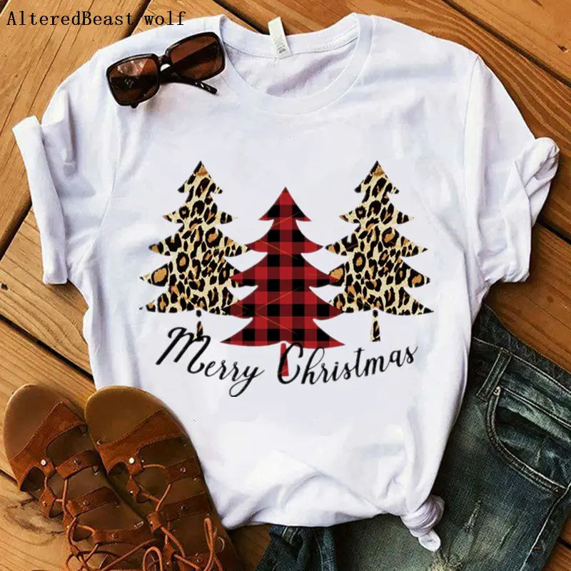 

Women plaid tree tops Christmas t-shirt women print christmas t shirt summer female casual short sleeve vogue white t shirt 2019