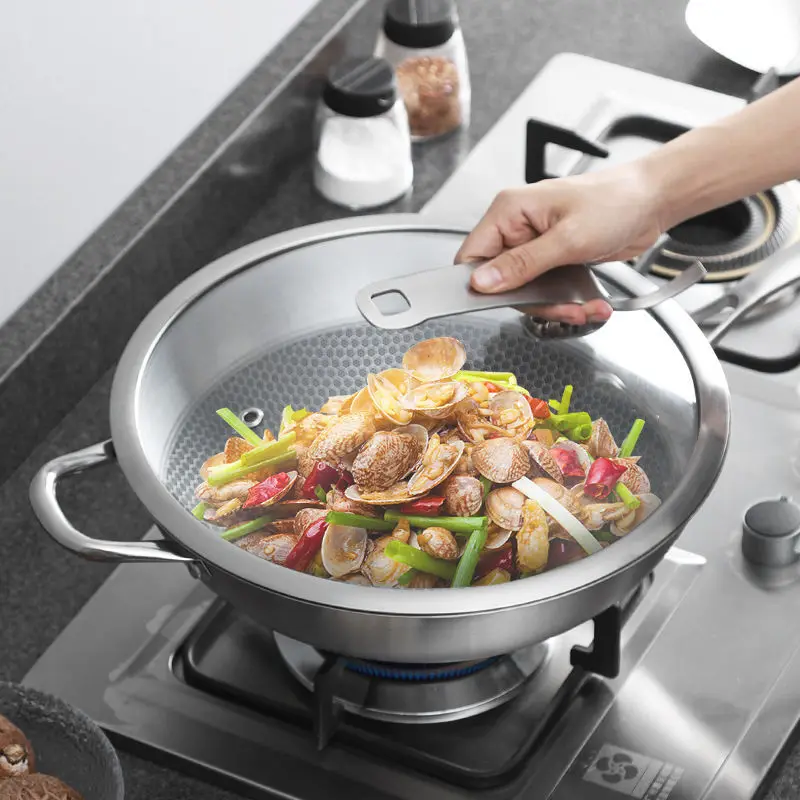 Wok из нержавеющей стали с неприлипающим покрытием сковорода для кухни бытовая