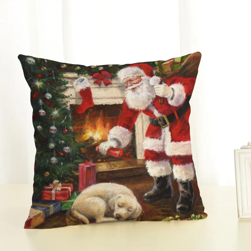 Merry Christmas Pillow Case 45x45 cm Santa Claus Dogs Cover Seat Pillowcase Home Decorative Party Sofa Cushion | Дом и сад