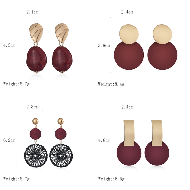 

New Fashion Women Round Red Drop Earrings Geometric Sweet Colorful Acrylic Earrings 2021 Statement Girls Party Jewelry
