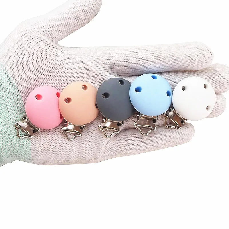 Chenkai-Clip redondo de silicona para beb&eacute;, colgante sensorial de 30MM de di&aacute;metro para collar infantil, chupete de lactancia, juguetes de dentici&oacute;n, 10 Uds.-1