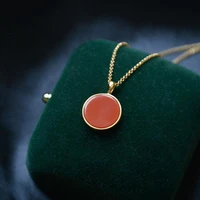photo shadow natural south red agate round retro carved 925 silver pendant double sided silver necklace