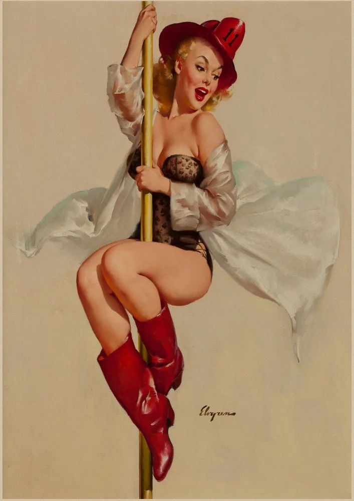 01 Red PIN UP GIRLS of the World War II ретро постер из крафт бумаги в винтажном стиле для кафе