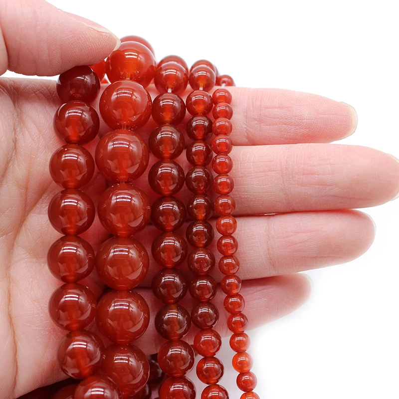 Natural Stone Red Carnelian Agates Round Gem Beads 15" Strand 4 6 8 10 12MM Pick Size For Jewelry Making images - 6