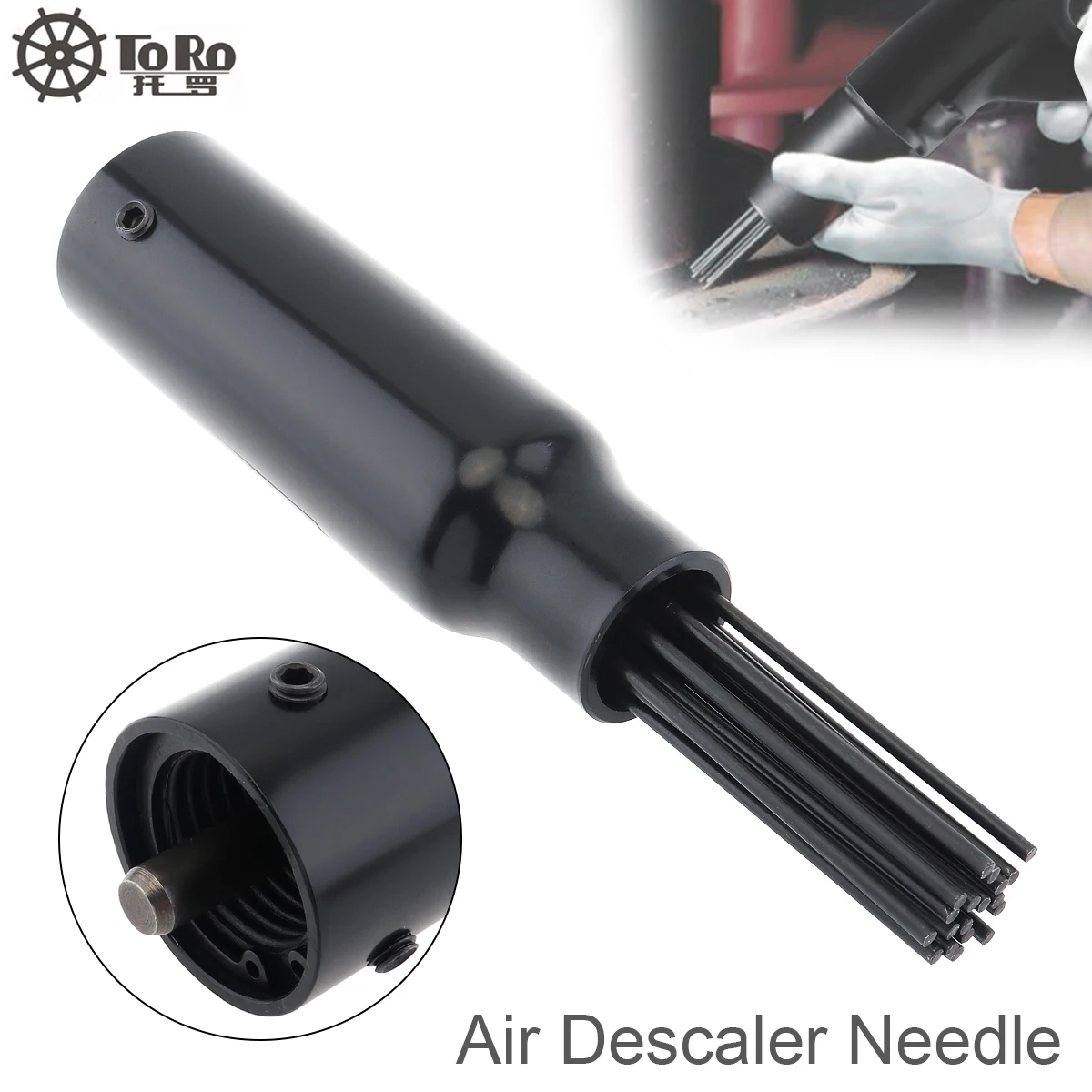 

TR-9190 Black Pneumatic Needle Scaler Bundle Deruster Head with 19 Needle for Rust and Welding Slag Light Burr Removal