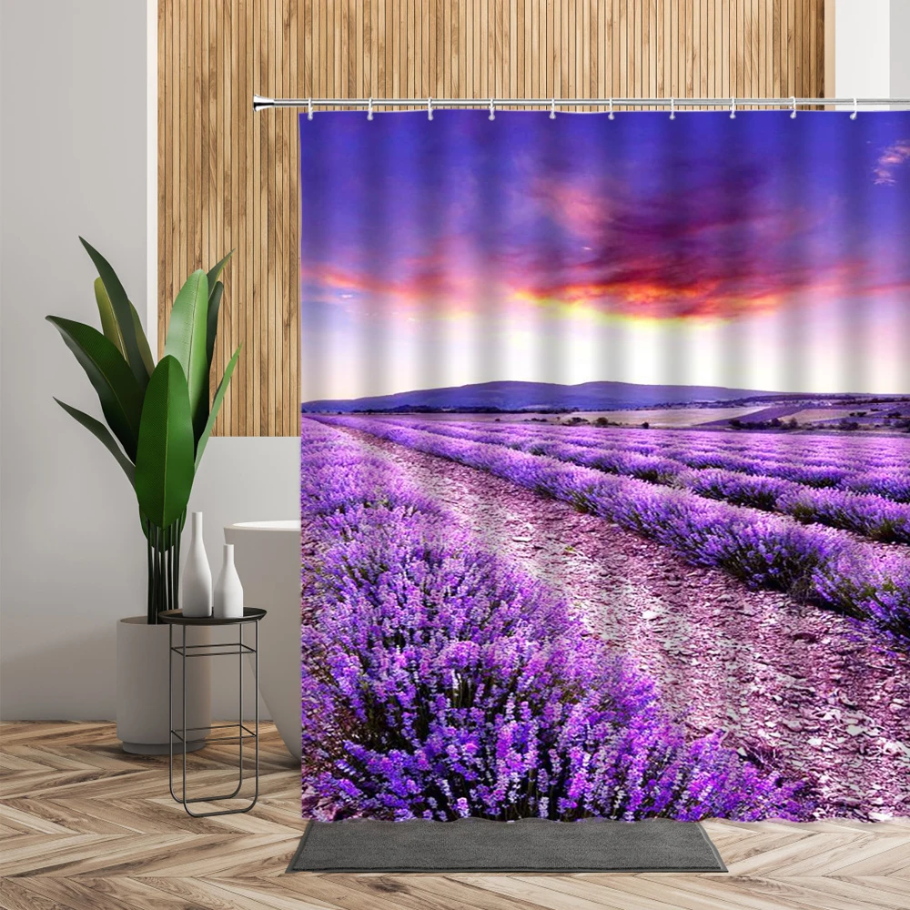 Фиолетовый цветочный ландшафт для душа Искусственные цветы лаванды с принтом