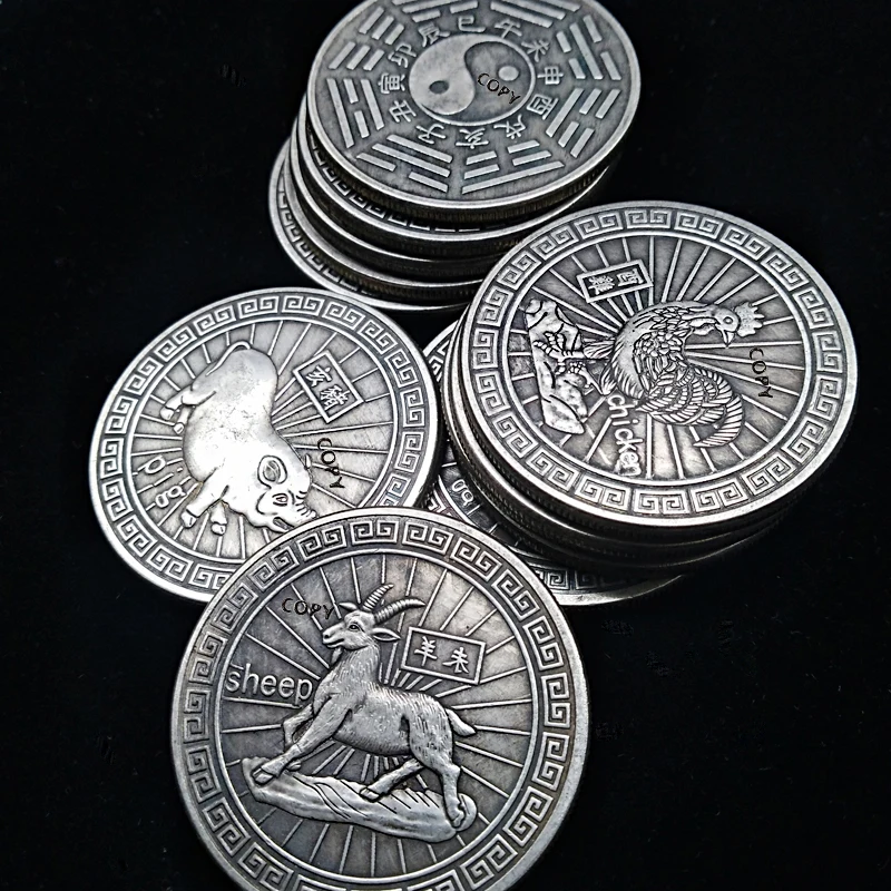 12 шт. монеты в виде животных с надписью Lucky Coin Gossip Feng Shui китайским знаком зодиака