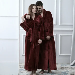 Женские и мужские удлиненные размера плюс теплый банный халат из кораллового флиса, одежда зимние Термальность фланель Добби кимоно Банный халат невесты халат
