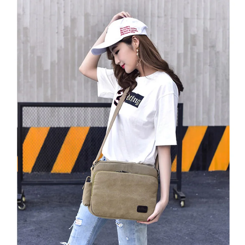 

New Design Fashion Solid Canvas Messenger Satchel Bags Casual Portable Shoulder Bag Korean Trend Simple Pack for Men
