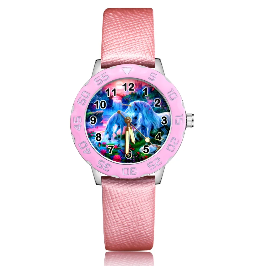 

Fashion Cute Pretty Unicorn Horse Style Children's Watches Kids Student Girls Boys Quartz Leather Wrist Watch Clcok JM168