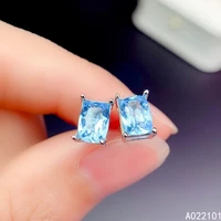 kjjeaxcmy fine jewelry 925 silver natural blue topaz new girl noble earrings hot selling ear stud support test chinese style