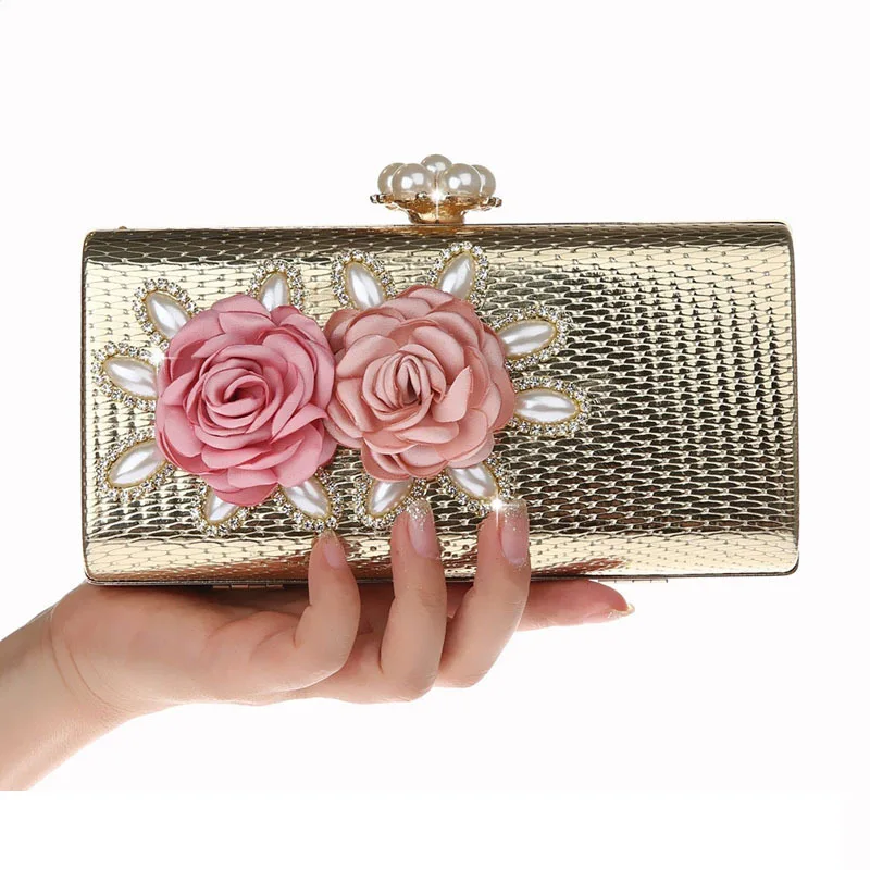 

Luxury Crystal Clutch Evening Bag Golden Flower Party Purse Women Wedding Bridal Handbag Pouch Soiree Pochette Bag WY176