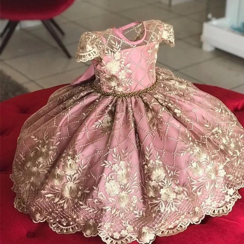 0-2 Yrs Elegant Baby Girls Princess Dress 2021 Toddler Wedding Party Kids Flower Lace Ball Gown Infant Formal Dresses | Детская одежда
