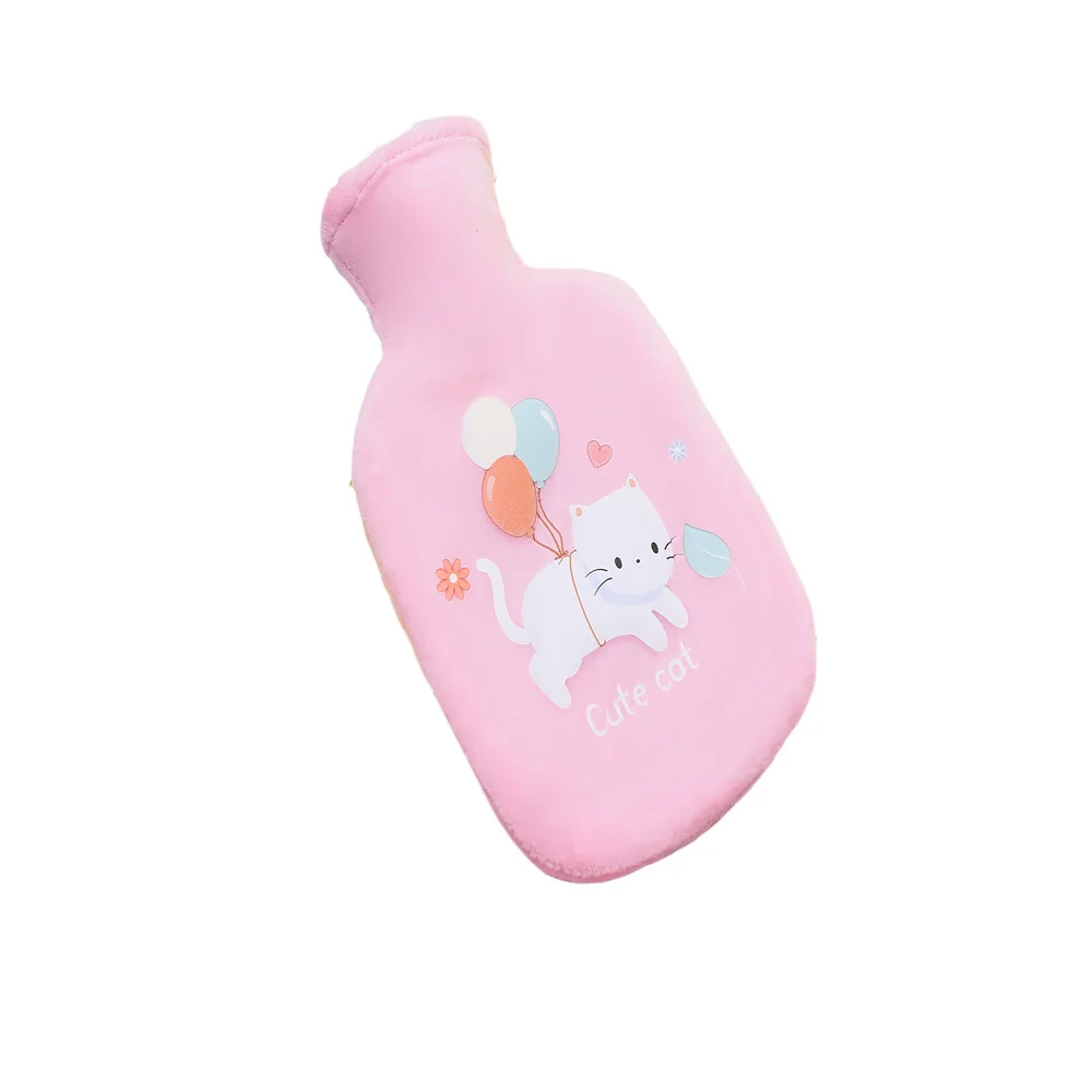 

2020 new cartoon printed plush hot water bag filled with water thickened rubber cloth set to fill the plumbing handbag
