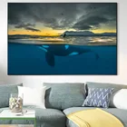 Постеры и принты китов В Полярном ночном океане, морские животные, пейзаж, Картина на холсте, домашний декор, Настенная картина