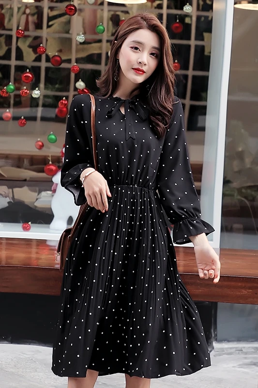 

COIGARSAM French Style Polka Dot Women dress New Spring Vintage Dresses Black 3393