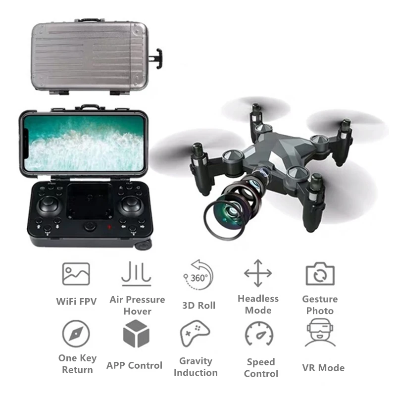 

Чемодан мини складной Портативный Дрон HD Антенна Wi-Fi FPV воздушный Давление Hover 3D рулон жест Управление дистанционного Управление Квадрокопт...