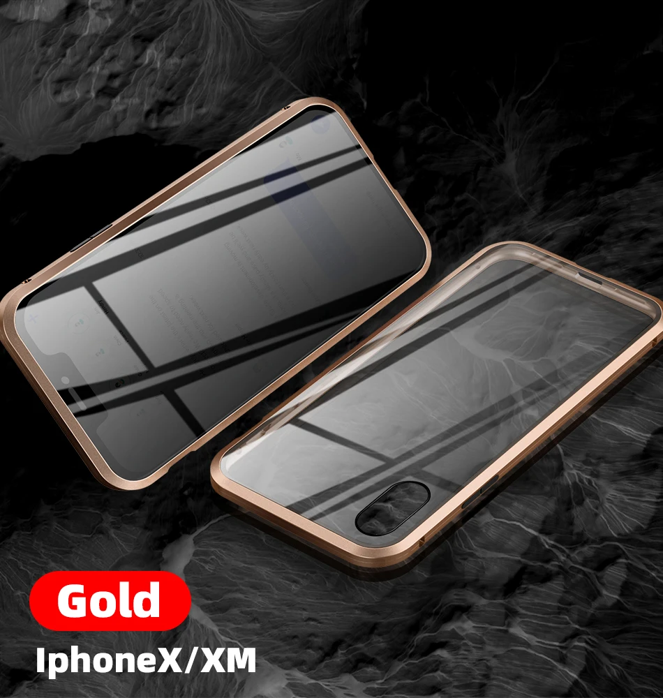 Защитный Магнитный чехол из закаленного стекла для iPhone 11, 11pro, XS MAX, XR, X, противоскользящий магнит, металлический бампер для iPhone 8, 7, 6, 6S Plus