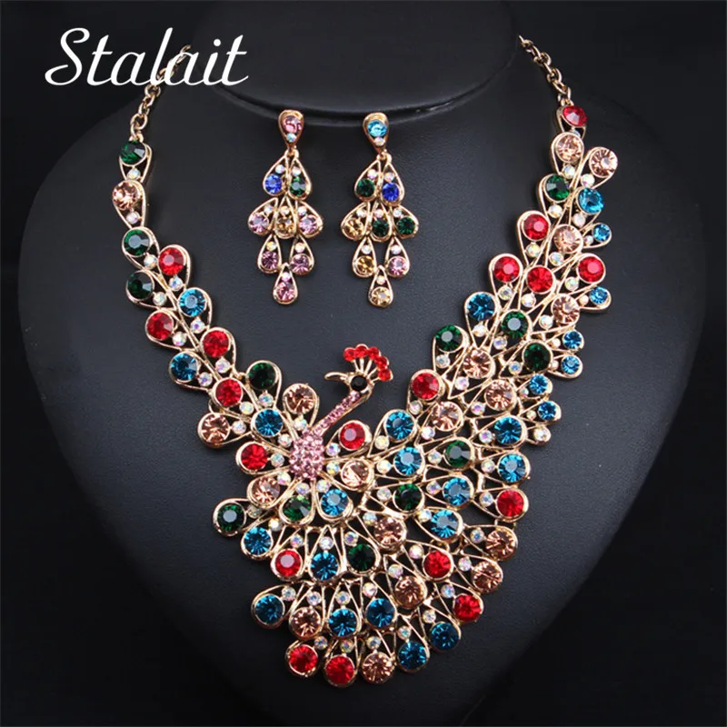 Открытый Экран Павлин разноцветный хрусталь ожерелье серьги танцевальный