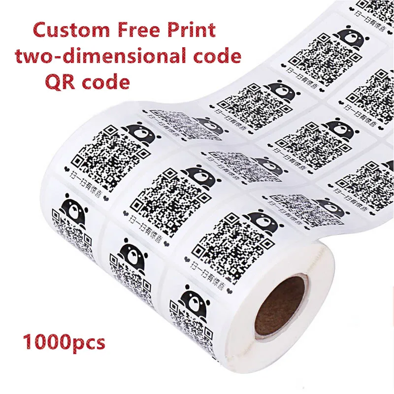 Pegatinas personalizadas de 1000 piezas, impresión gratuita, código de barras 2D impreso, código bidimensional, código QR, etiqueta adhesiva de Respuesta Rápida