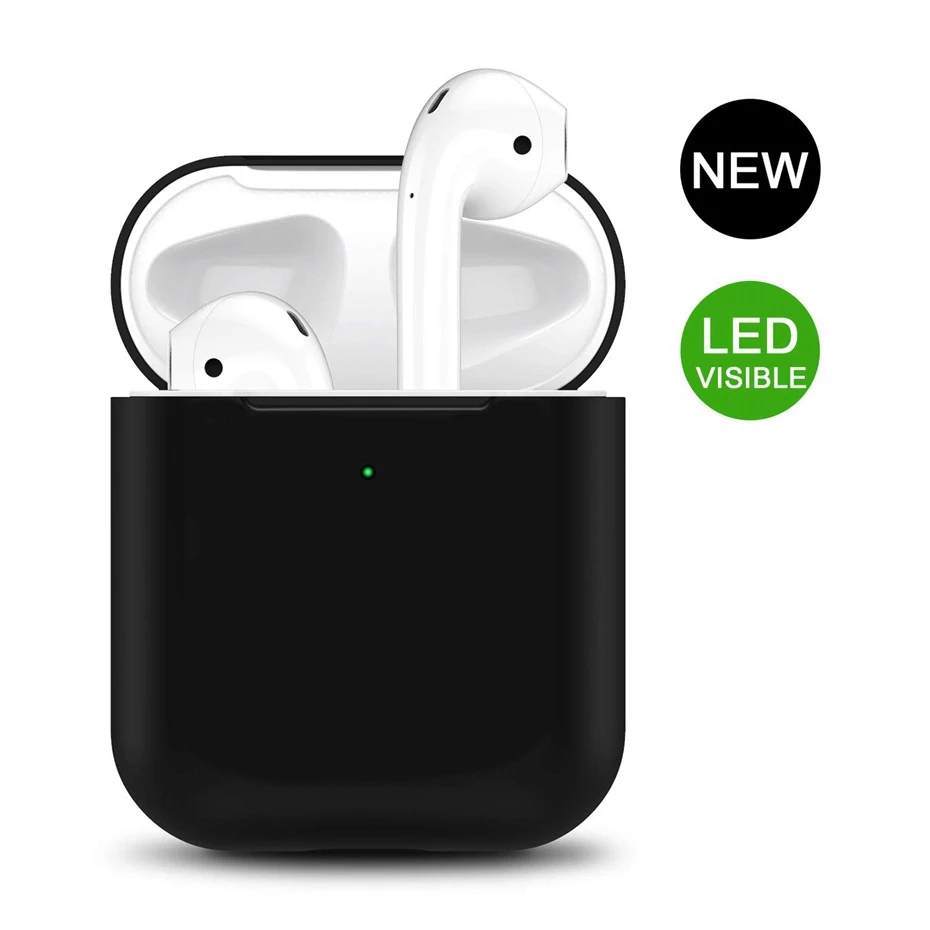 Black Силиконовый чехол для AirPods 2 Чехол для зарядки наушников чехол для Apple AirPods Air Pod 1 2 Bluetooth коробка гарнитура защитный чехол - Цвет: Black
