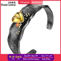 dreamcarnival 1989 new arrivals big cuff bracelet bangle for women black gold zirconia baroque party must have jewelry wb1254g