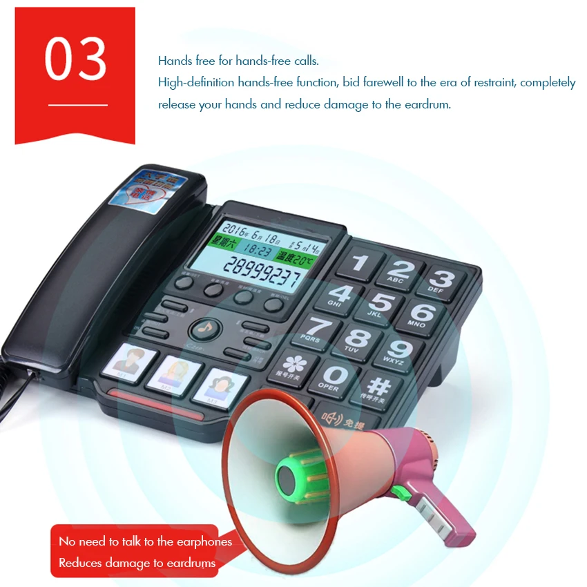 Проводной телефон с большой кнопкой стационарный для пожилых людей голосовой