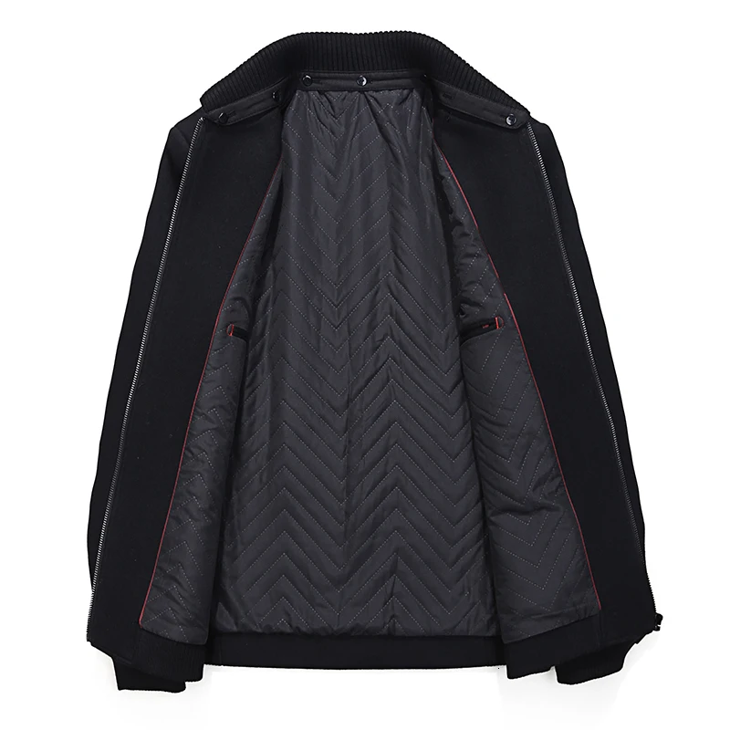 Мужское зимнее шерстяное пальто простое однотонное полупальто из смешанной