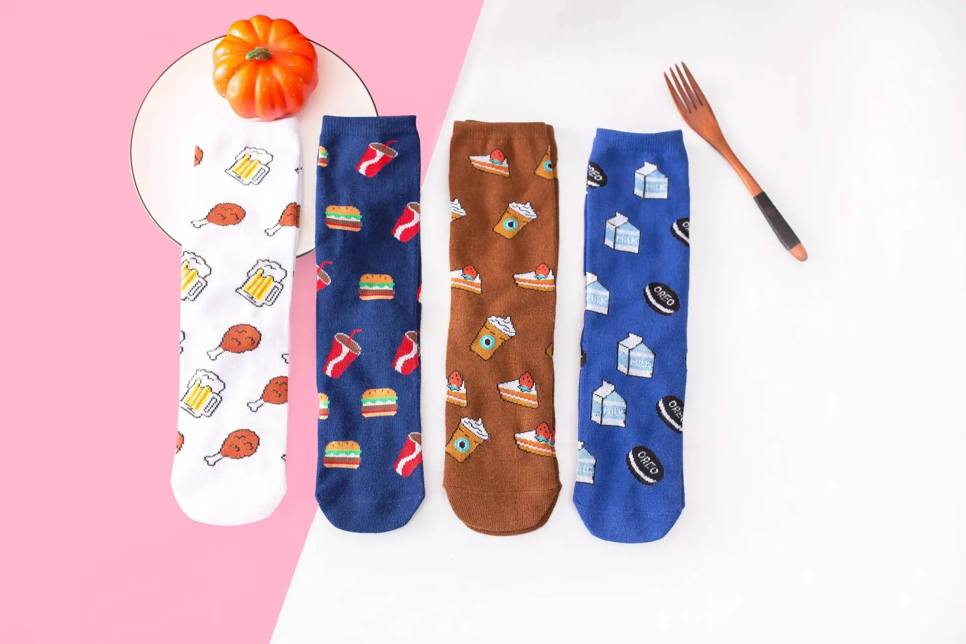 Men and women food fruit print pattern socks avocado McDonald's cookies funny personality fashion print ladies socks lovers