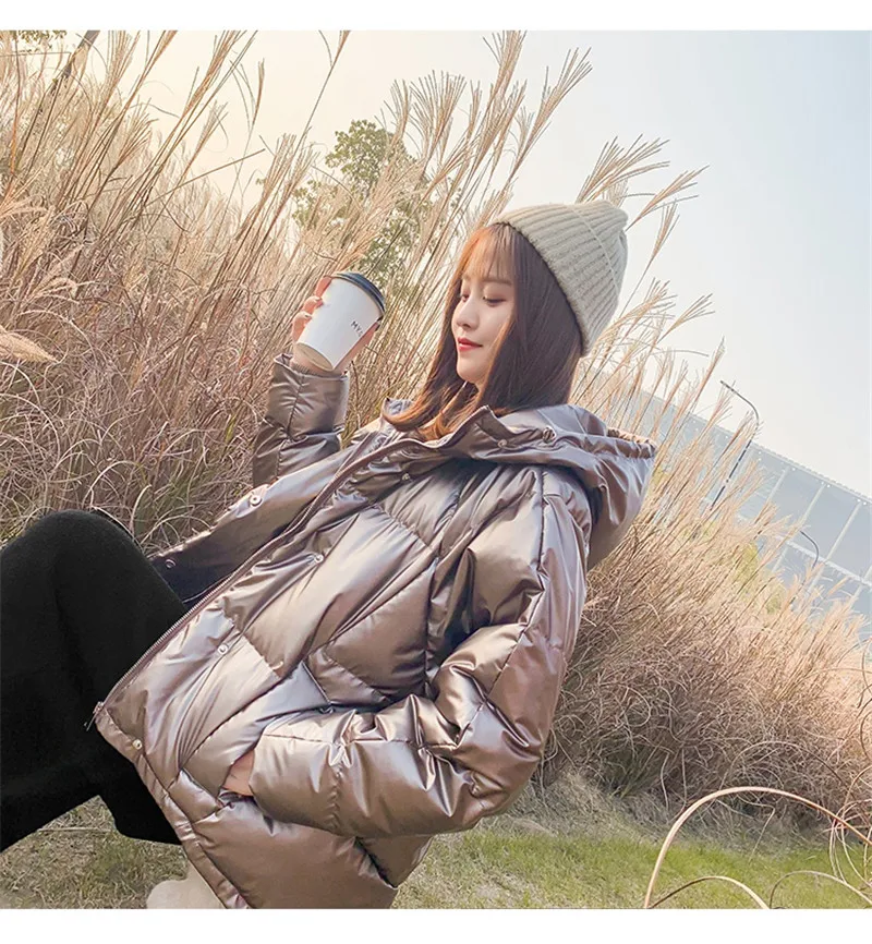 Женская одежда модные яркие цвета металлик зимние пальто оверсайз мягкие