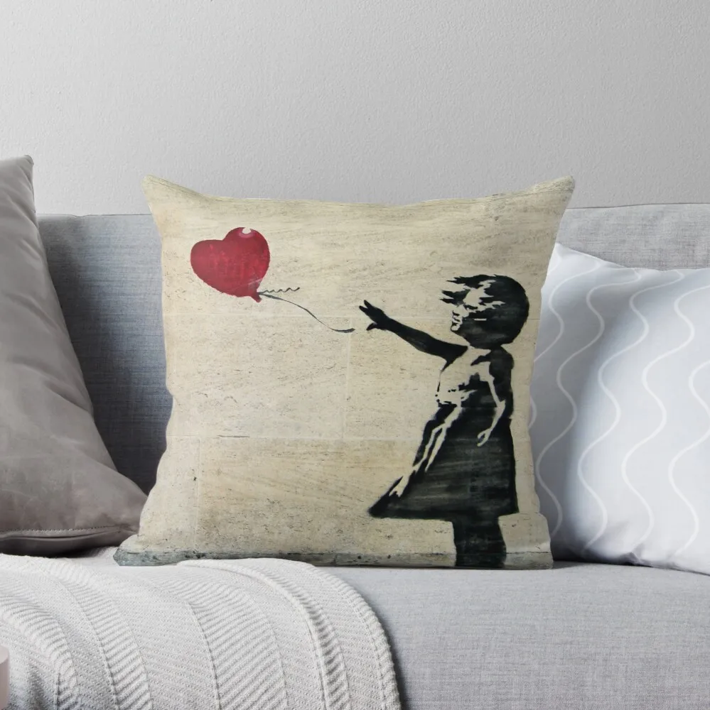 

Banksy's Girl with a Red Balloon III Throw Pillow Pillow Case Polyester Home Decora kussensloop almohada poszewka