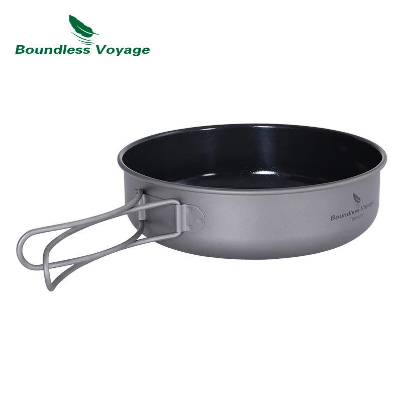 

Boundless Voyage Titanium Frying Pan Non-stick Pot with Folding Handle Outdoor Camping Picnic Skillet Griddle 5.9in