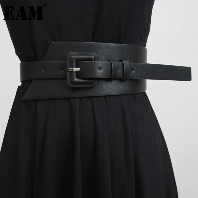 

[EAM] Black Irregular Buckle Multicolor Wide Pu Leather Belt Personality Women New Fashion All-match Spring Autumn 2022 1DD4383