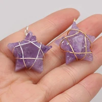 charm amethyst natural semi precious stone wound silver line pendant pendant for jewelry making diy necklace accessorie gift 1pc