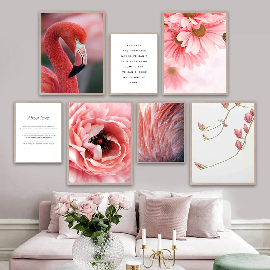 

Flamingo Daisy Ranunculus Purple Magnolia Wall Art Canvas Painting Nordic Posters And Prints Wall Pictures For Living Room Decor