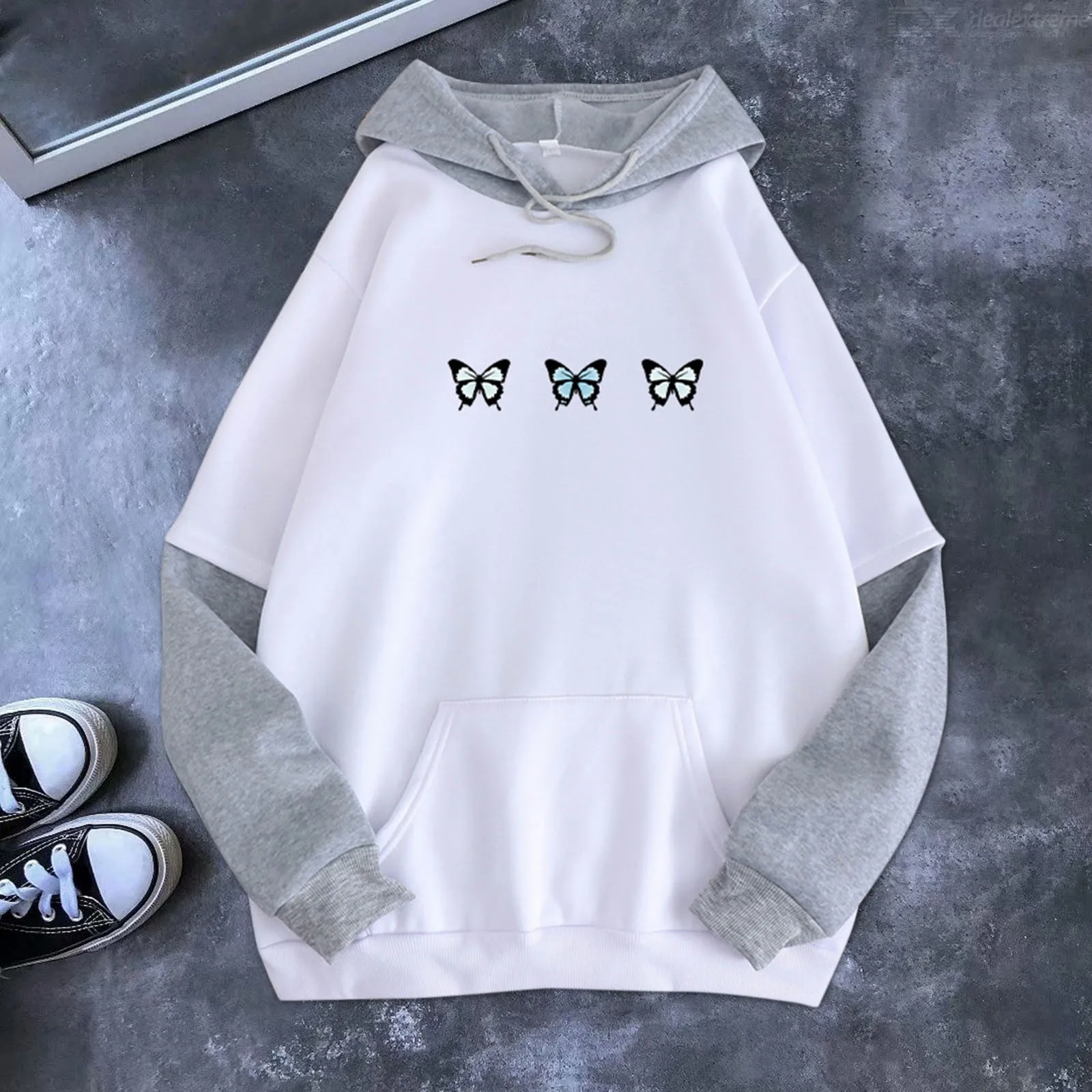 

Women's Men's Hoodies Sweatshirt Autumn Velvet Stitching Loose Plus Size Pocket Pullovers Harajuku Sweatshirt Couple Tops D716#