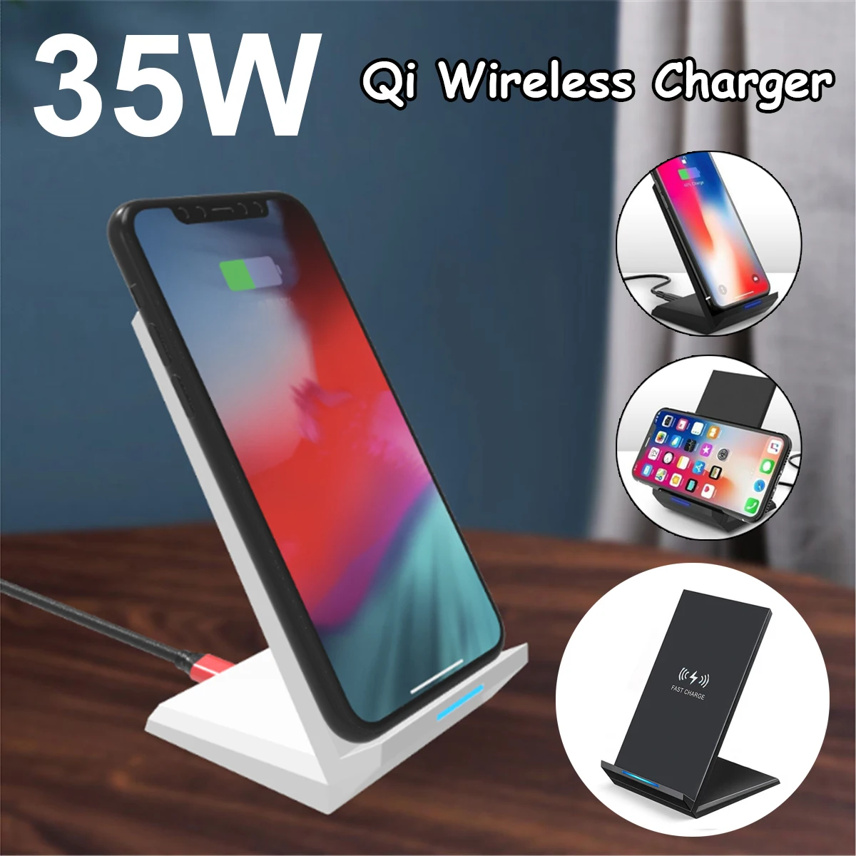 Беспроводное зарядное устройство Qi для iPhone X XS MAX XR 11 Pro 8 Samsung S20 S10 S9 35 Вт | Мобильные