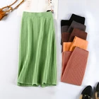 Вязаные юбки, женская простая однотонная свободная длинная юбка для отдыха, уличная модная эластичная юбка-карандаш в Корейском стиле