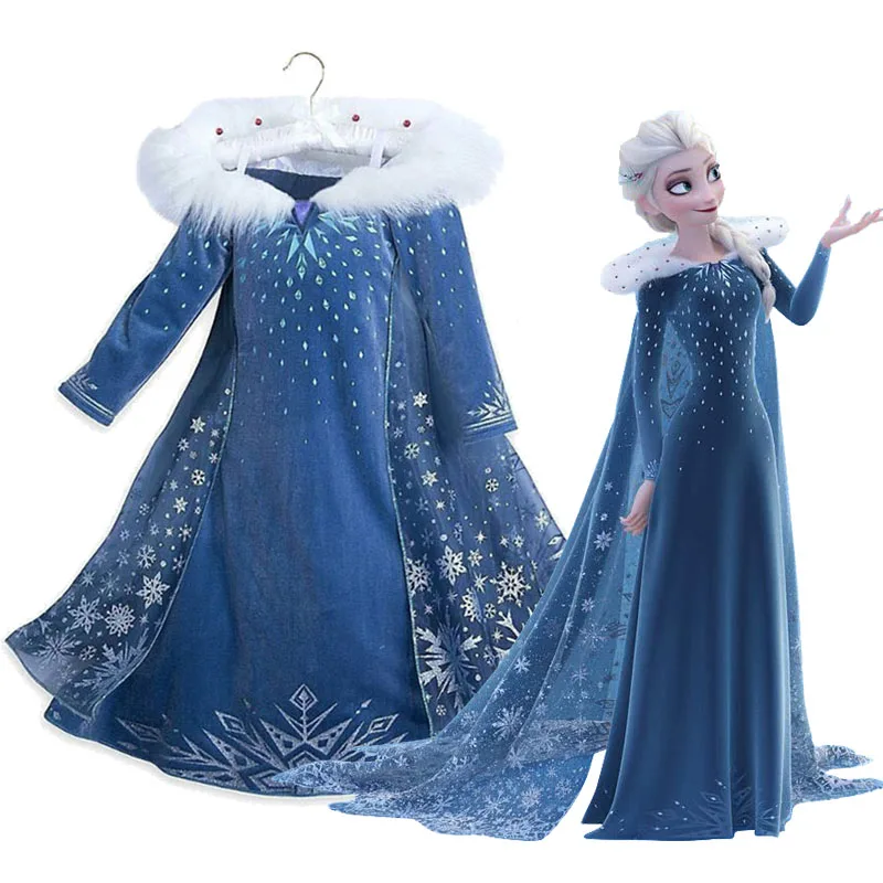 

Disney Frozen Elsa Dress Princess Party Vestidos Cosplay Girl Clothing Snow Queen Print Birthday Princess Dress Kids Costume