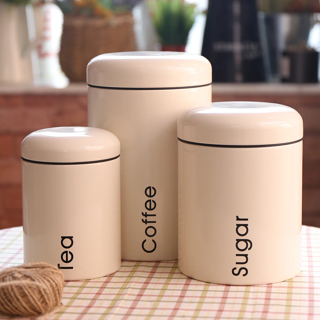 

3pcs Tea Tins Canister Set Kitchen Canisters For Tea Coffee Sugar Storage