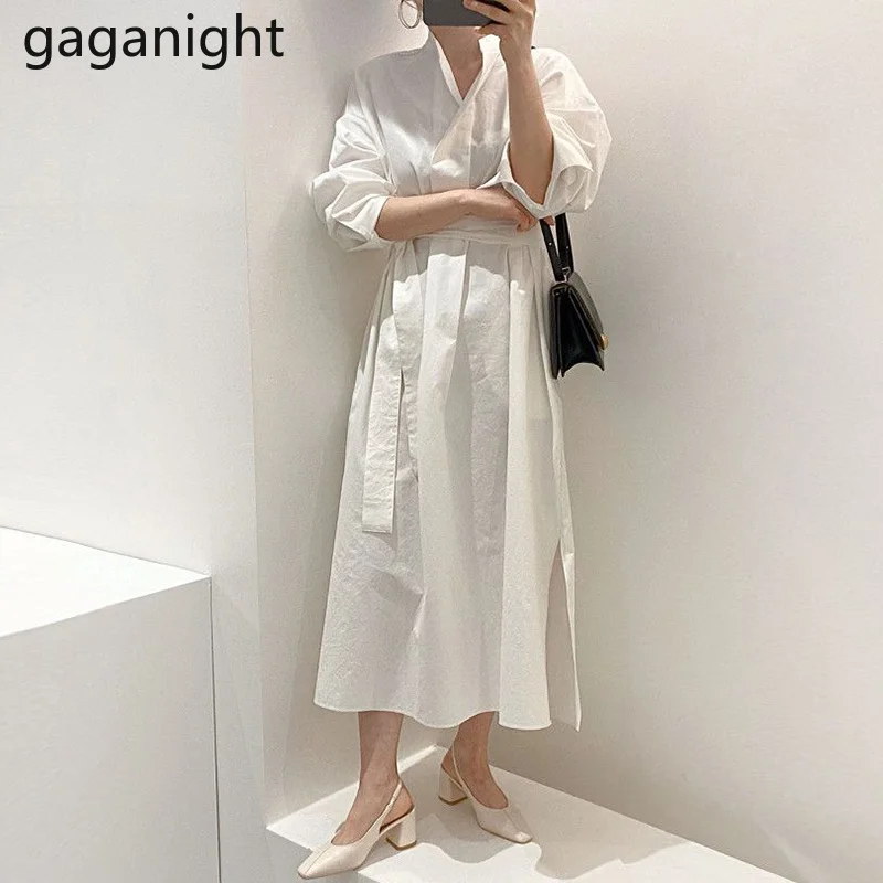 Gaganight Элегантный женский комплект из двух предметов белое платье Макси